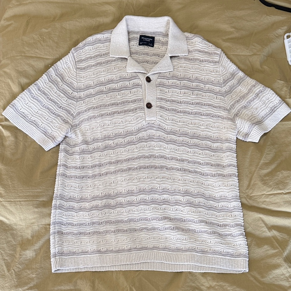 Abercrombie & Fitch Knitted White and Gray Polo